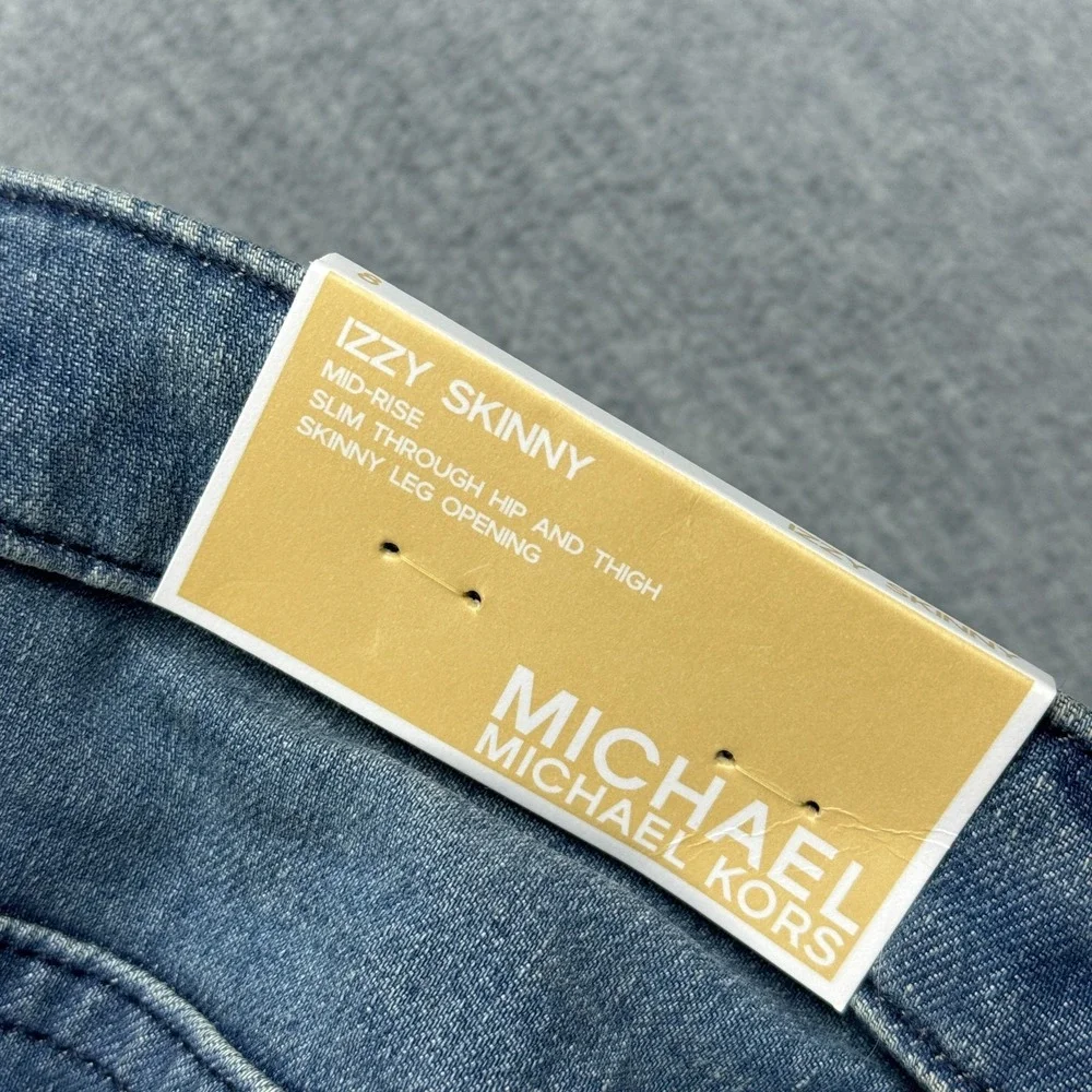 Michael Kors Jeans Women 8 Blue Izzy Skinny Raw Release Fray Hem Denim Pants NWT